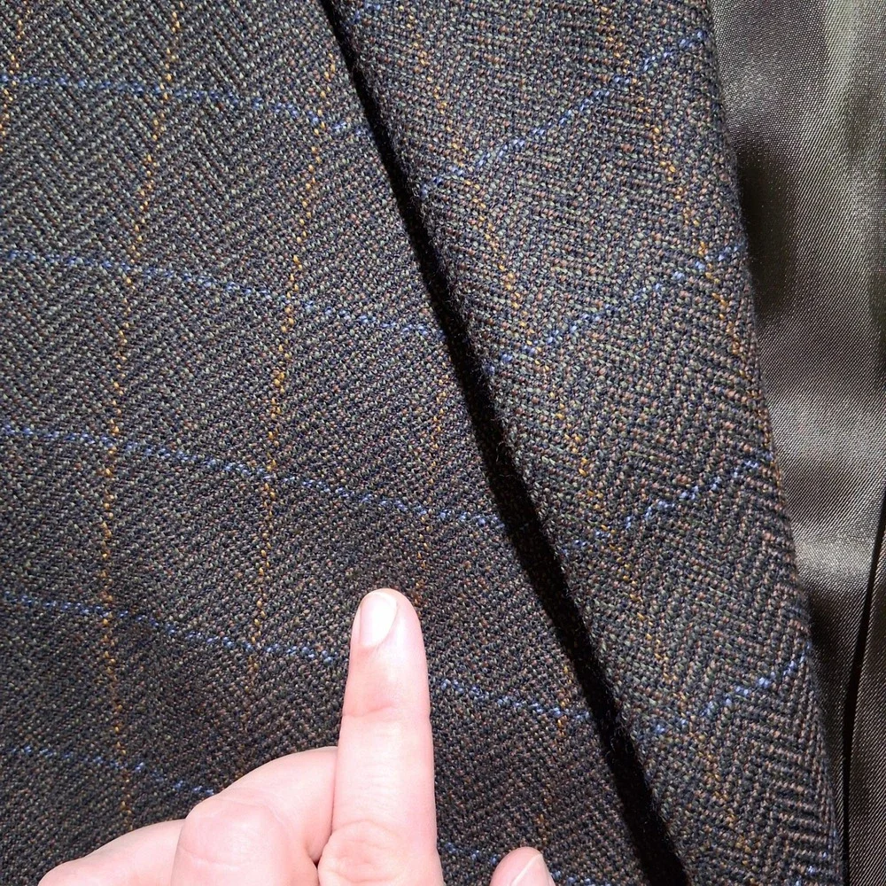 Barry Bricken Blazer Men 42R Brown Herringbone Windowpane Sport Coat Double Vent